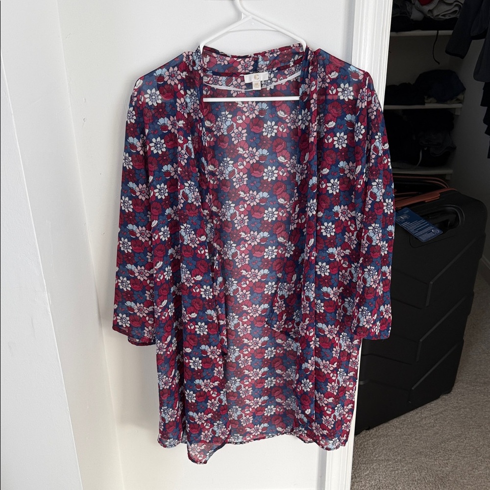Charming Charlie Floral Blouse - Red, Blue, White